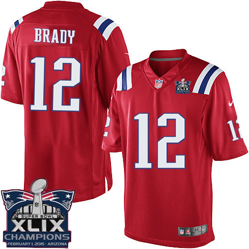 Youth Elite Tom Brady Super Bowl XLIX Champions Nike Jersey Red Alternate - #12 NFL New England Patriots